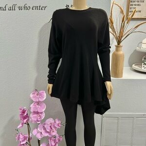 Shirin Black Sweater Top Size L Large Knit Pullover Asymmetrical Cashmere